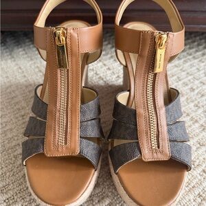 Michael Kors Brown and Black Sandals with Gold Accent